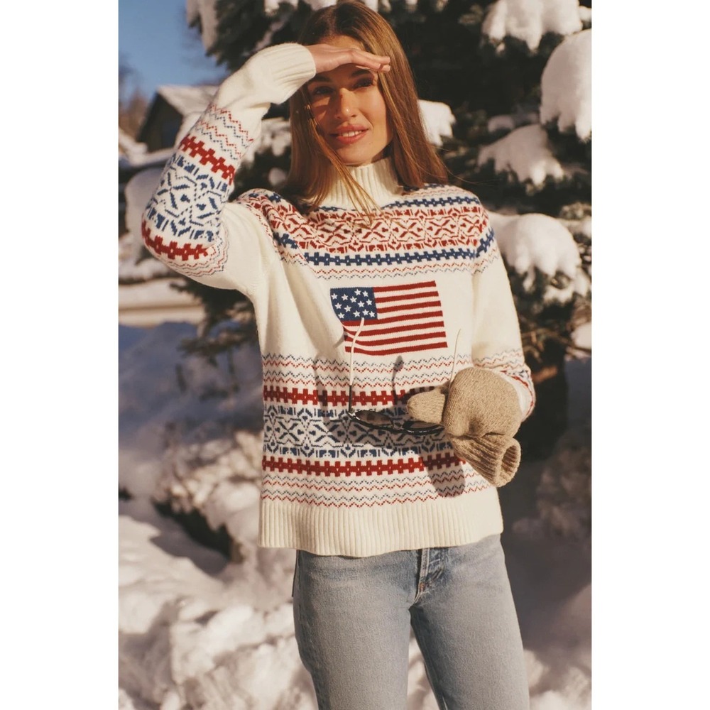 Tuckernuck NWT American Flag Christie Fair Isle Turtleneck Sweater Size XS